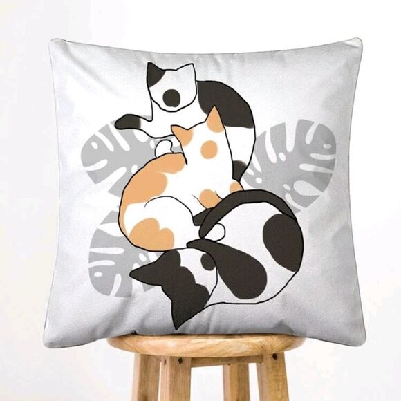 Cat Plant Print Design Accent Pillow Cover - Picture 3 of 5